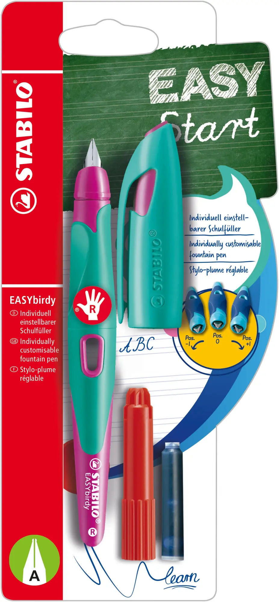 Cover: 4006381544047 | STABILO Füller EASYbirdy Feder A türkis/neonpink für Rechtshänder