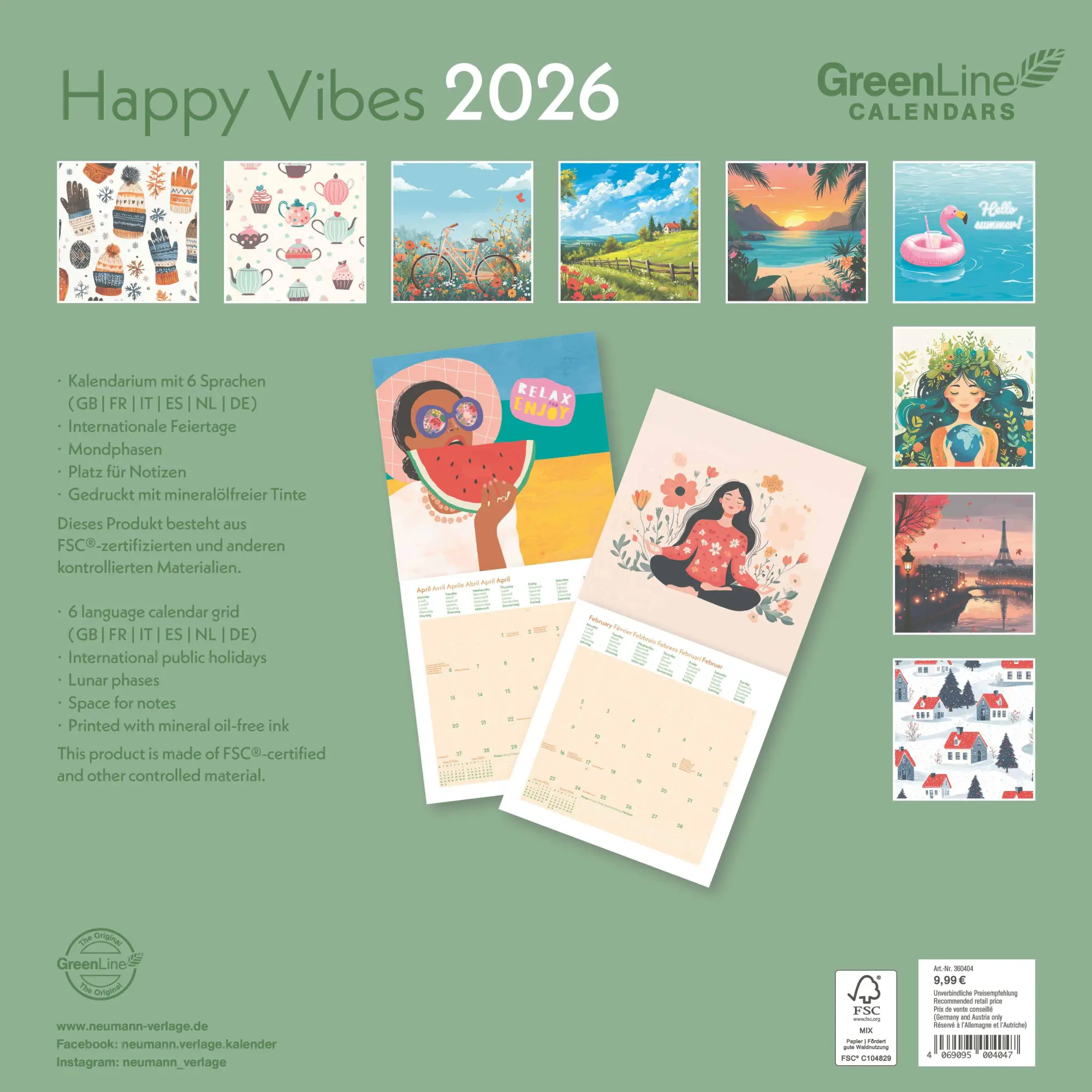 Rückseite: 4069095004047 | GreenLine Happy Vibes 2026 - Wand-Kalender - Broschüren-Kalender -...