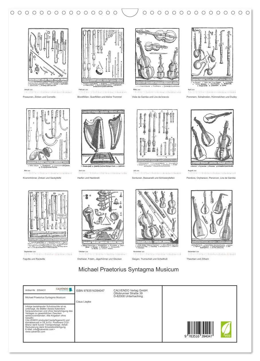 Bild: 9783516394047 | Michael Praetorius Syntagma Musicum (Wandkalender 2026 DIN A3...
