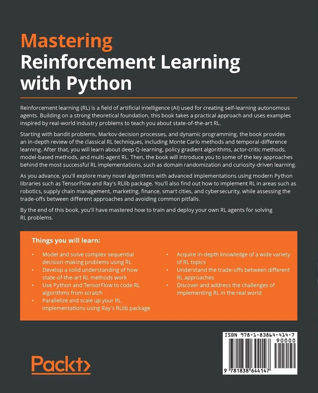 Rückseite: 9781838644147 | Mastering Reinforcement Learning with Python | Enes Bilgin | Buch