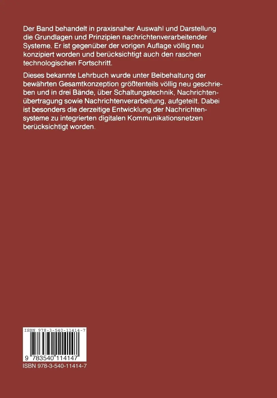 Rückseite: 9783540114147 | Nachrichtentechnik | Band III: Nachrichtenverarbeitung | Taschenbuch