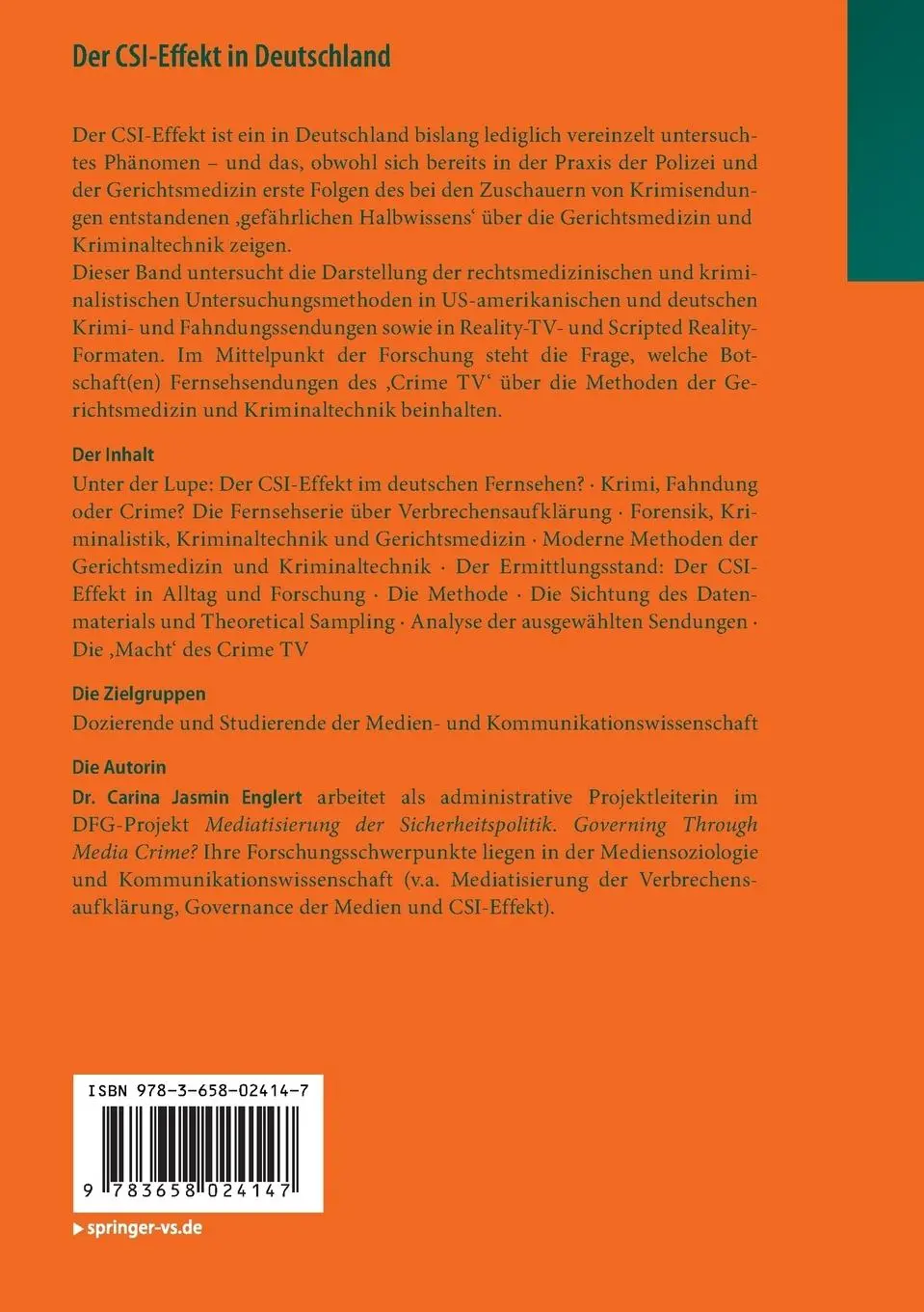 Rückseite: 9783658024147 | Der CSI-Effekt in Deutschland | Die Macht des Crime-TV | Englert | xiv