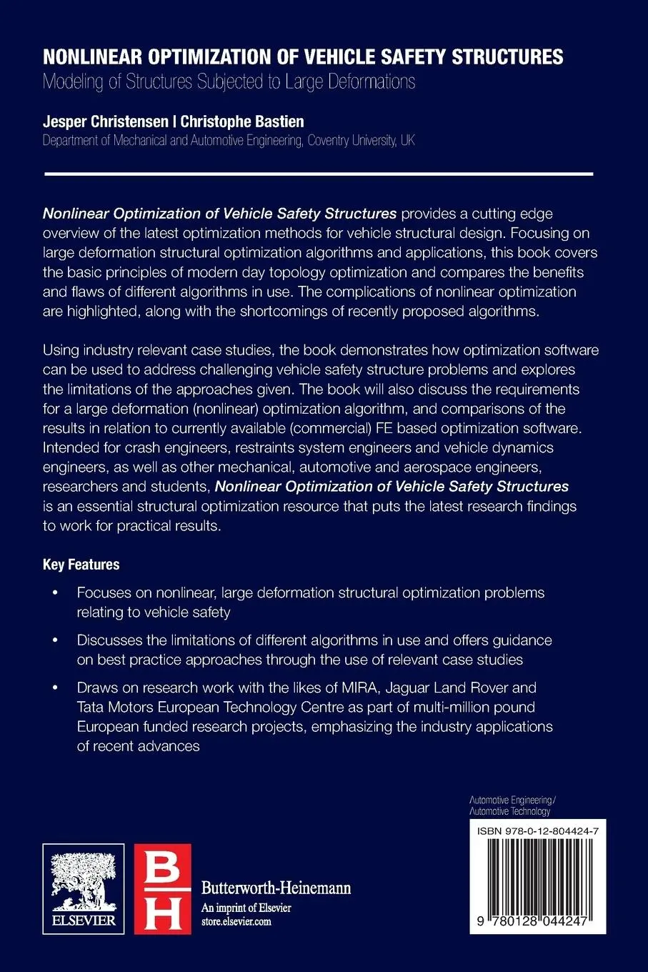 Rückseite: 9780128044247 | Nonlinear Optimization of Vehicle Safety Structures | Taschenbuch