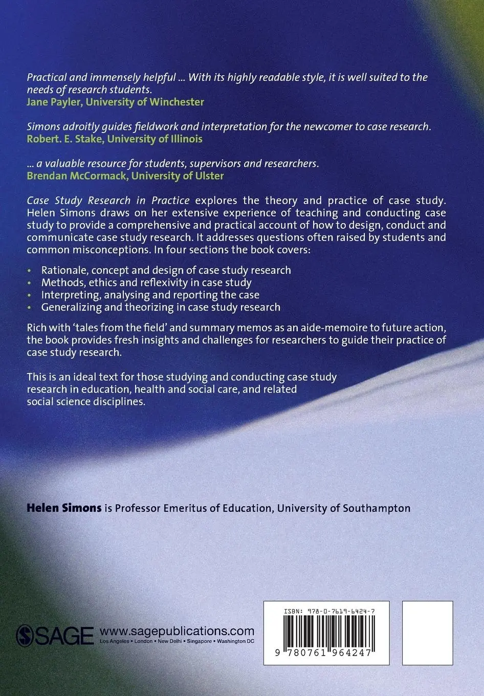 Rückseite: 9780761964247 | Case Study Research in Practice | Helen Simons | Taschenbuch | 2009