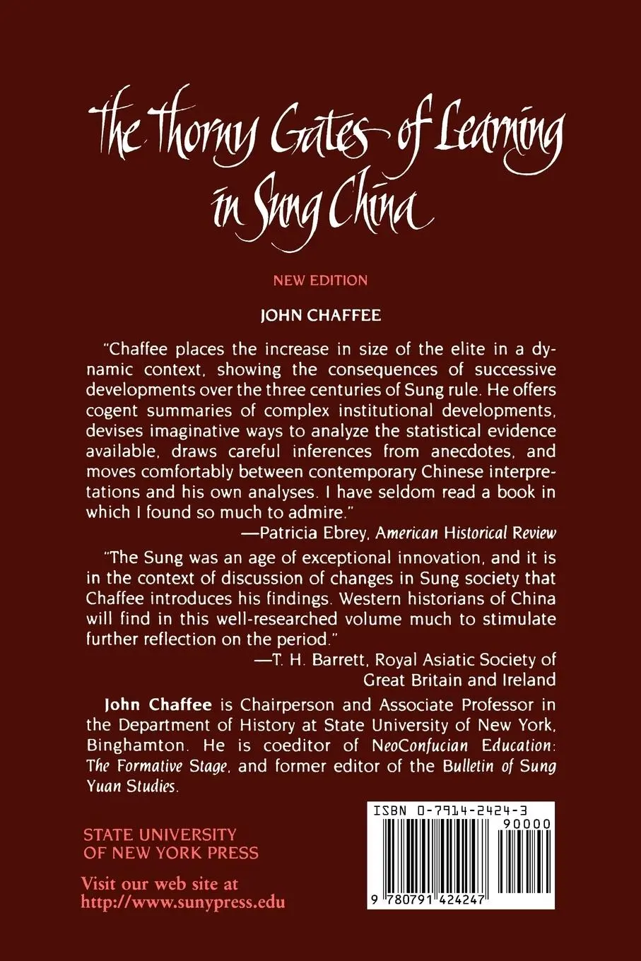 Rückseite: 9780791424247 | The Thorny Gates of Learning in Sung China | John W. Chaffee | Buch