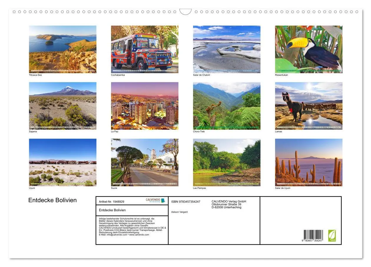 Bild: 9783457354247 | Entdecke Bolivien (Wandkalender 2026 DIN A2 quer), CALVENDO...