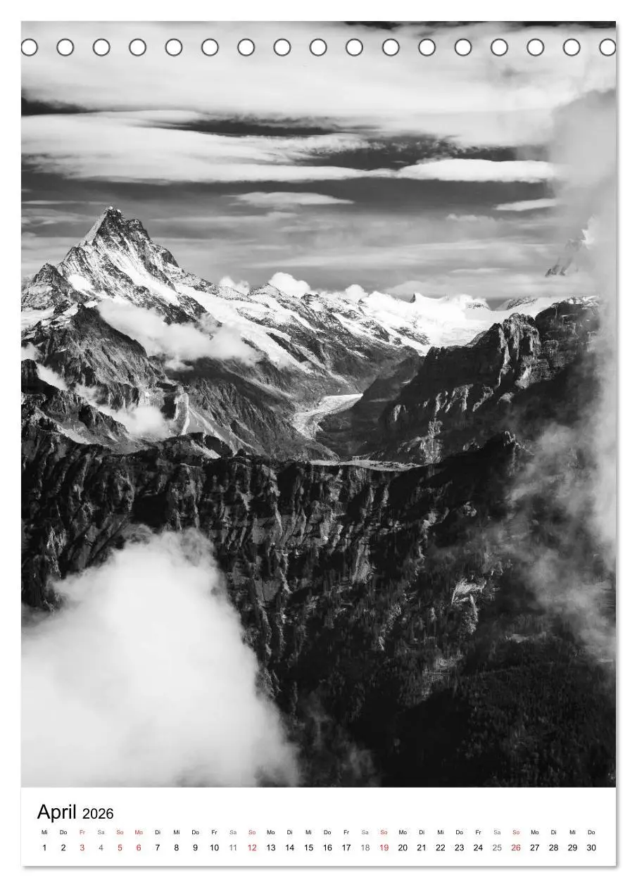 Bild: 9783516444247 | SCHWEIZER ALPEN in Schwarz und Weiß (Tischkalender 2026 DIN A5...
