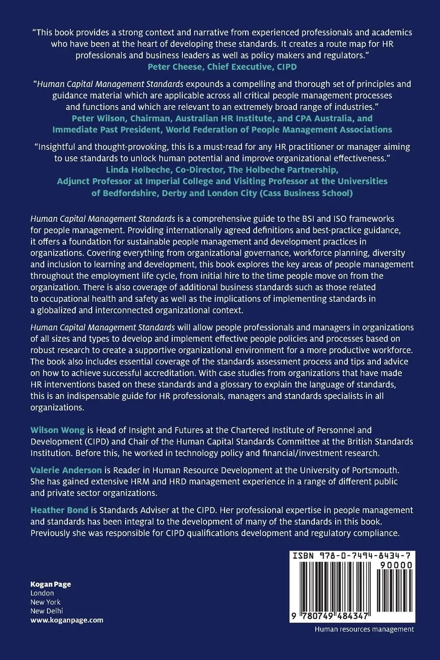 Rückseite: 9780749484347 | Human Capital Management Standards | A Complete Guide | Wong (u. a.)