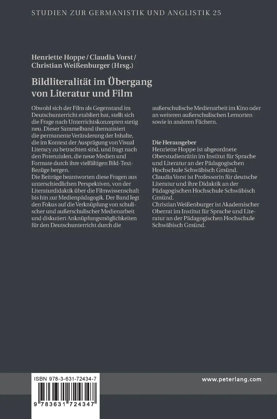 Rückseite: 9783631724347 | Bildliteralität im Übergang von Literatur und Film | Hoppe (u. a.)