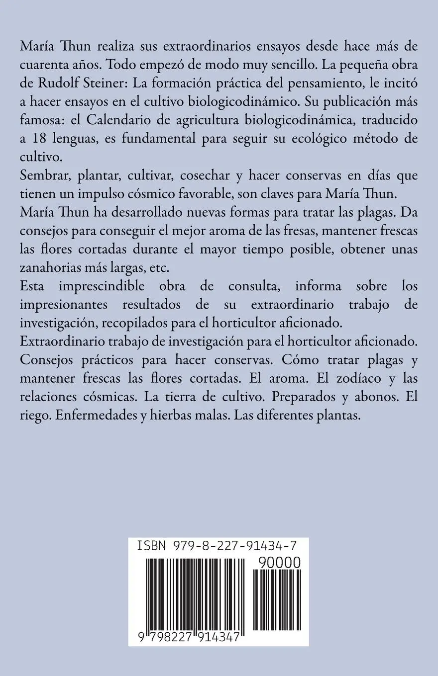 Rückseite: 9798227914347 | Sembrar, Plantar y Recolectar en Armonía con El Cosmos | María Thun