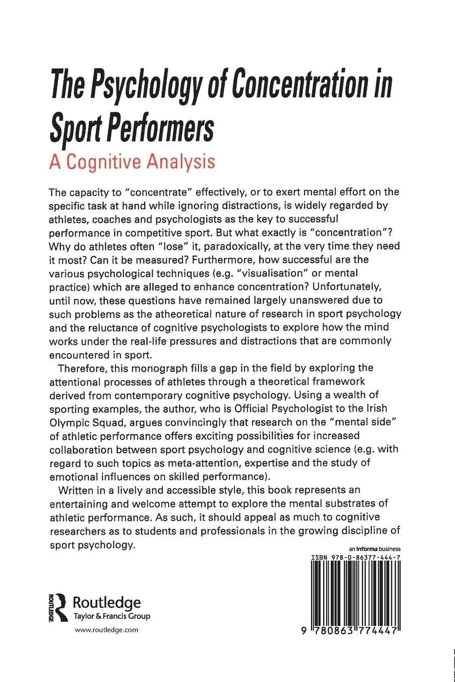 Rückseite: 9780863774447 | The Psychology of Concentration in Sport Performers | Aidan P. Moran