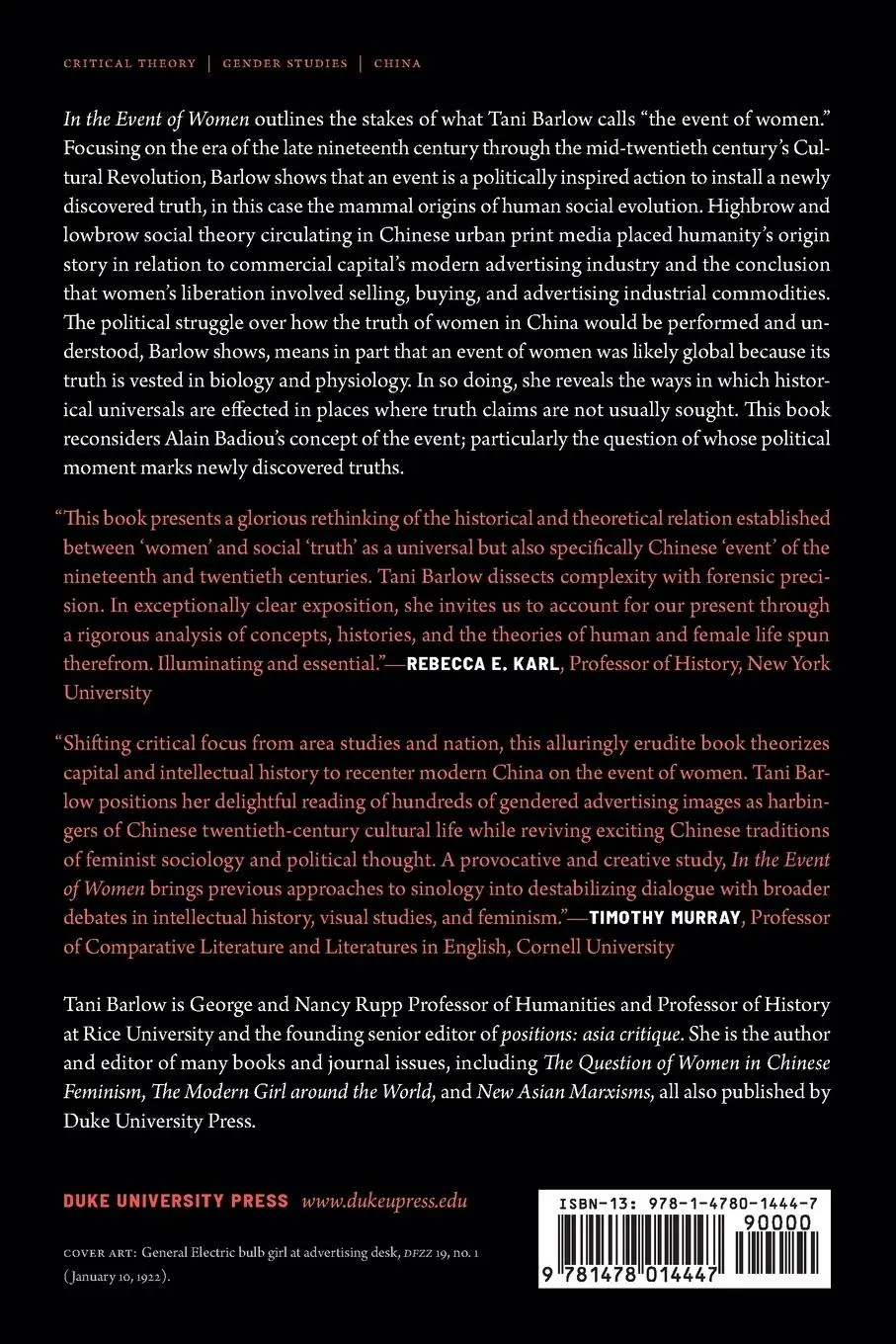 Rückseite: 9781478014447 | In the Event of Women | Tani Barlow | Taschenbuch | Englisch | 2022
