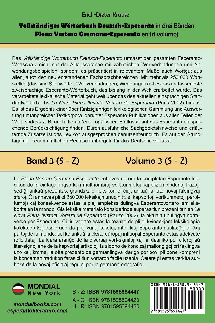 Rückseite: 9781595694447 | Vollständiges Wörterbuch Deutsch-Esperanto in drei Bänden. Band 3...