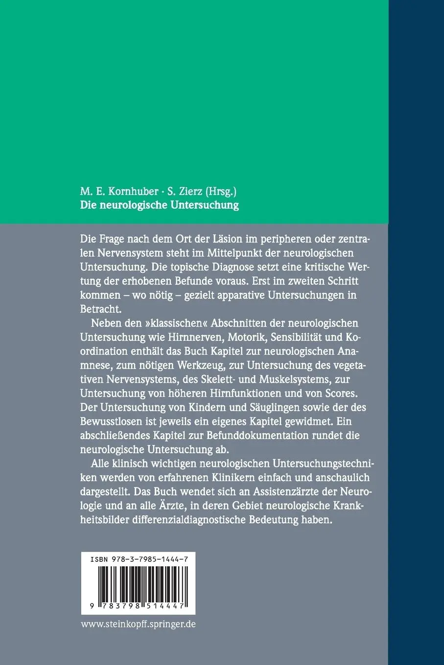 Rückseite: 9783798514447 | Die neurologische Untersuchung | S. Zierz (u. a.) | Taschenbuch | xi