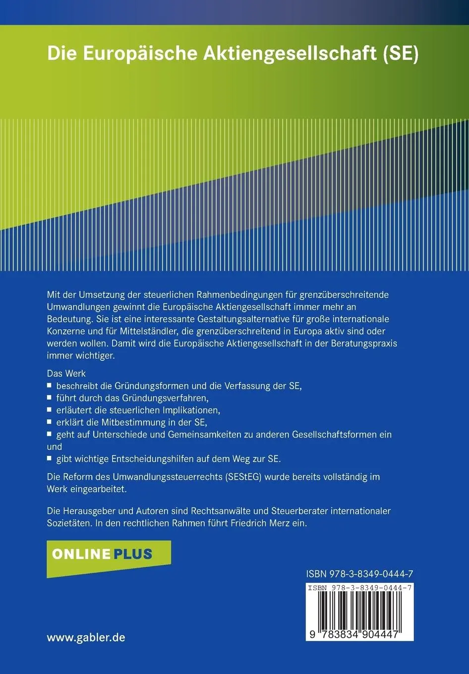 Rückseite: 9783834904447 | Die Europäische Aktiengesellschaft (SE) | Recht, Steuern, Beratung