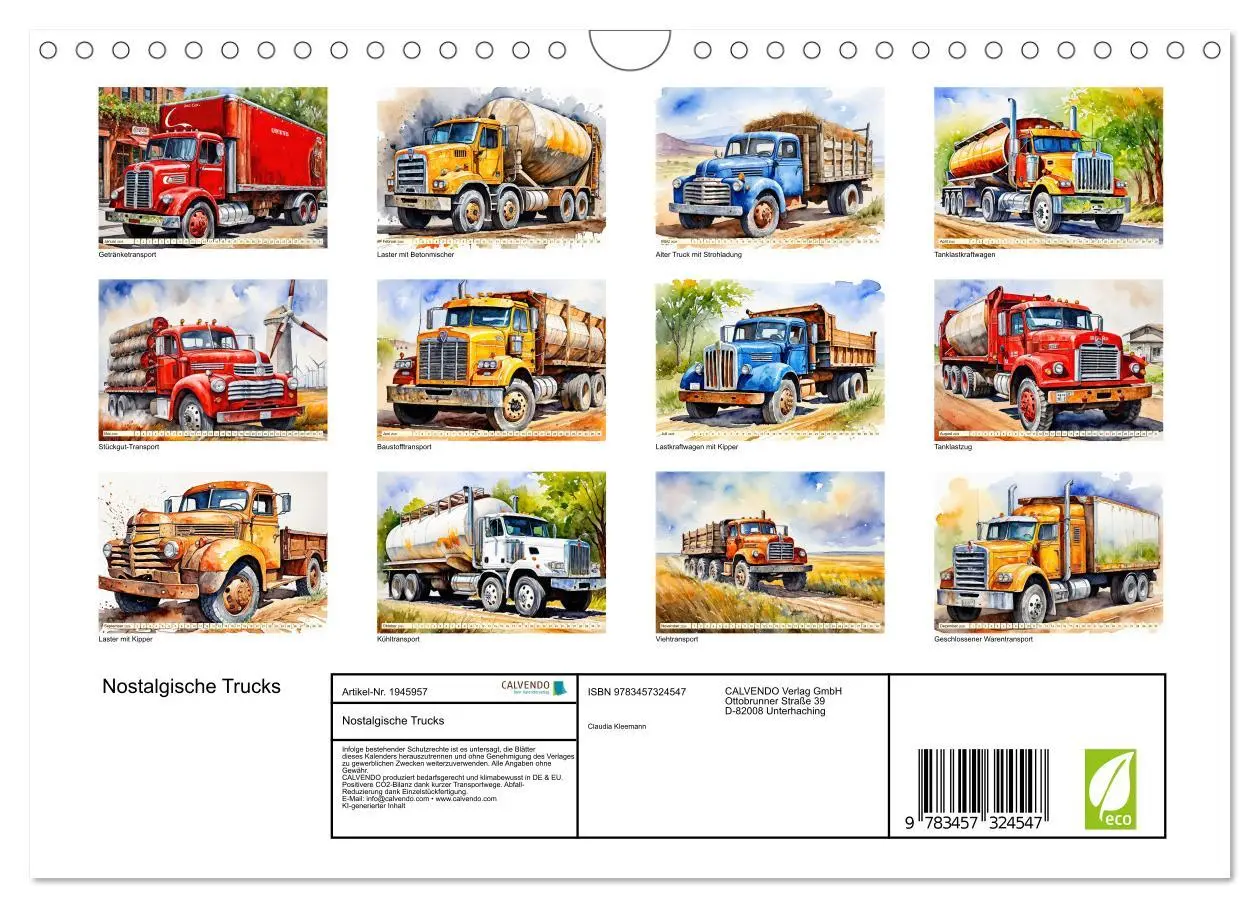 Bild: 9783457324547 | Nostalgische Trucks (Wandkalender 2026 DIN A4 quer), CALVENDO...