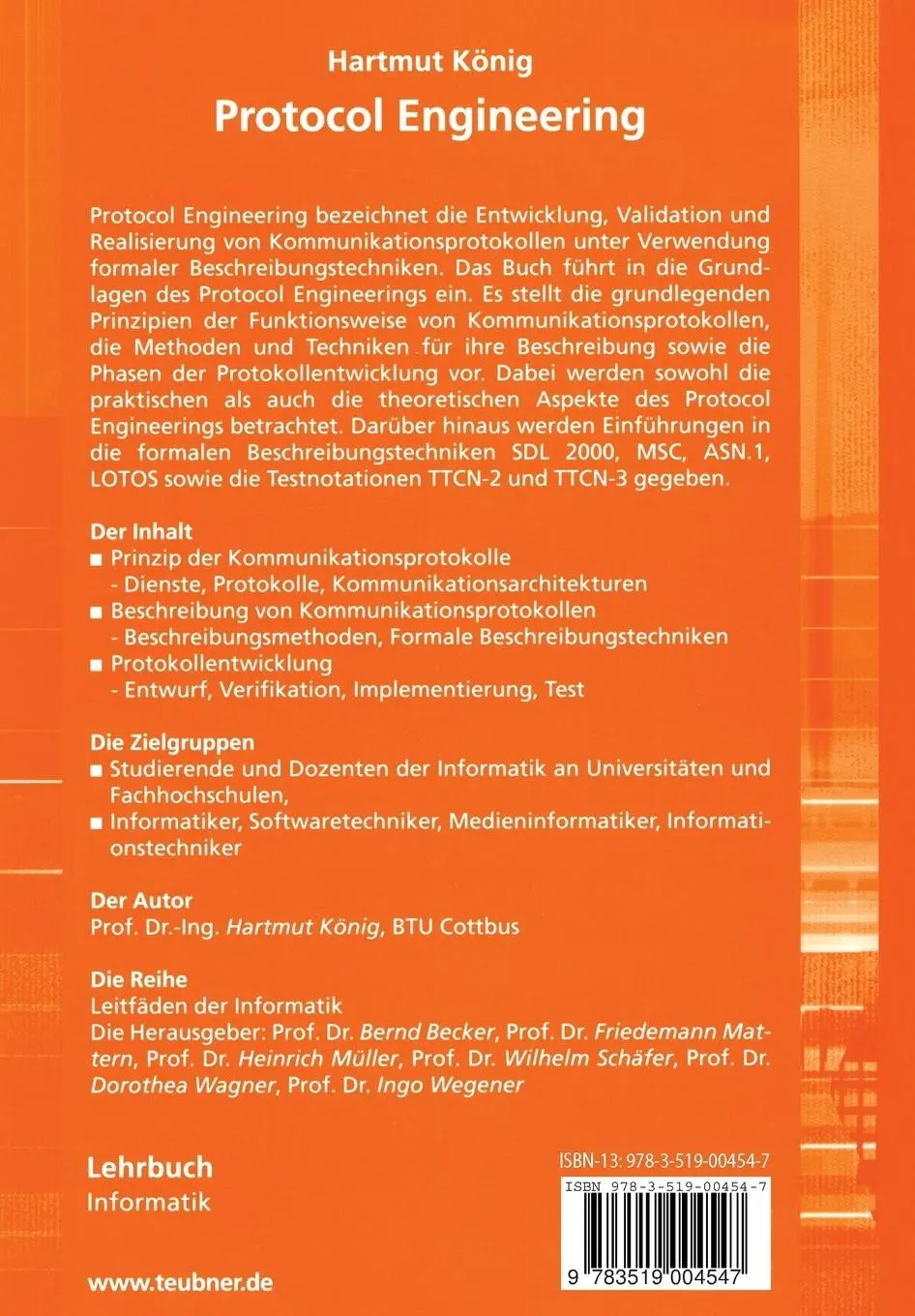Rückseite: 9783519004547 | Protocol Engineering | Hartmut König | Taschenbuch | xiv | Deutsch