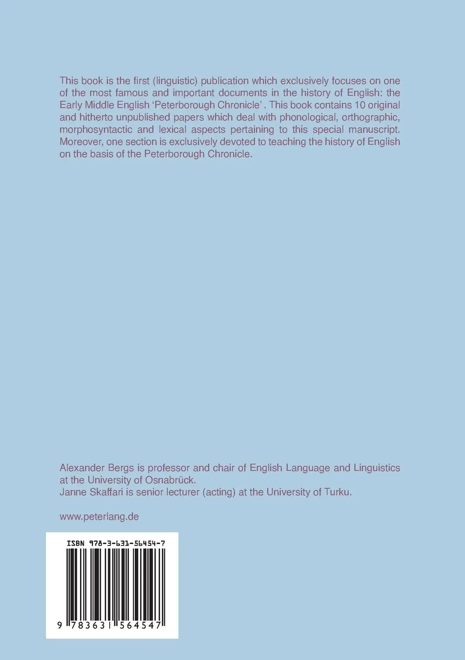 Rückseite: 9783631564547 | The Language of the Peterborough Chronicle | Alexander Bergs (u. a.)