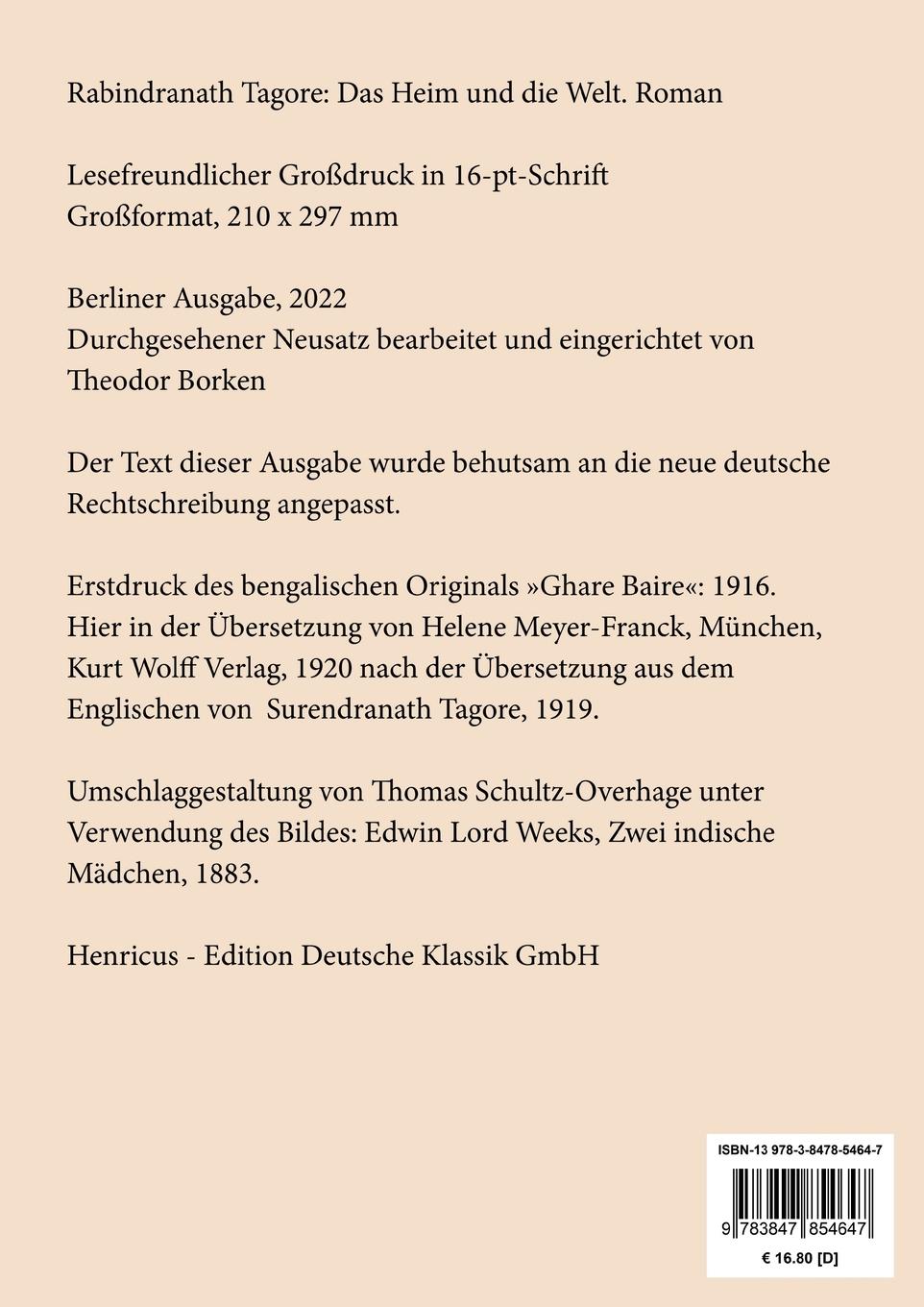 Rückseite: 9783847854647 | Das Heim und die Welt (Großdruck) | Roman | Rabindranath Tagore | Buch