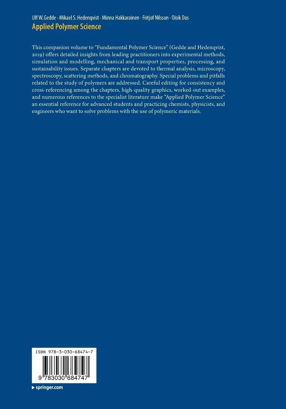 Rückseite: 9783030684747 | Applied Polymer Science | Ulf W. Gedde (u. a.) | Taschenbuch | xii