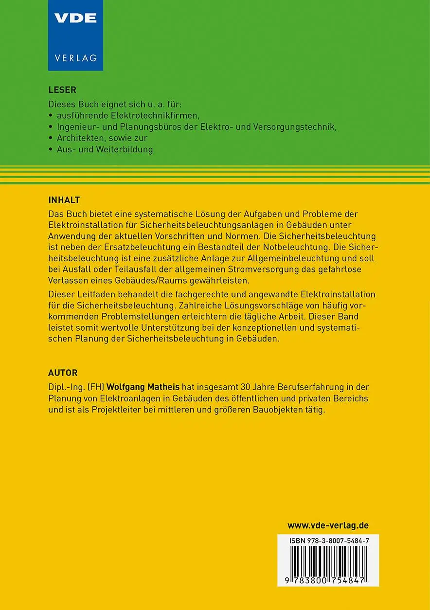 Rückseite: 9783800754847 | Leitfaden Sicherheitsbeleuchtung | Wolfgang Matheis | Taschenbuch