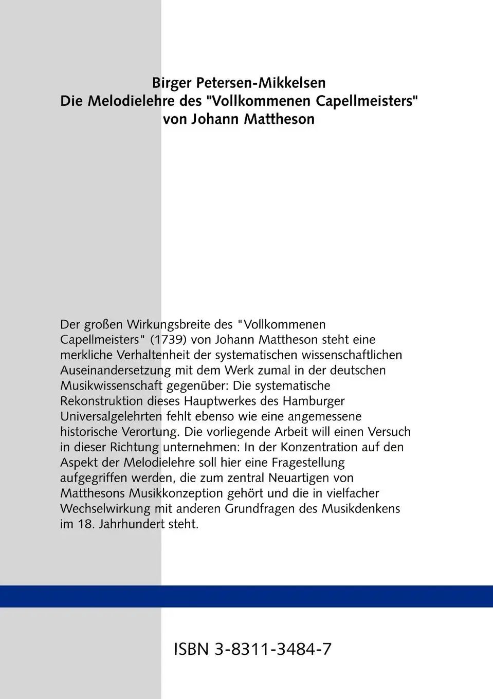Rückseite: 9783831134847 | Die Melodielehre des "Vollkommenen Capellmeisters" von Johann...
