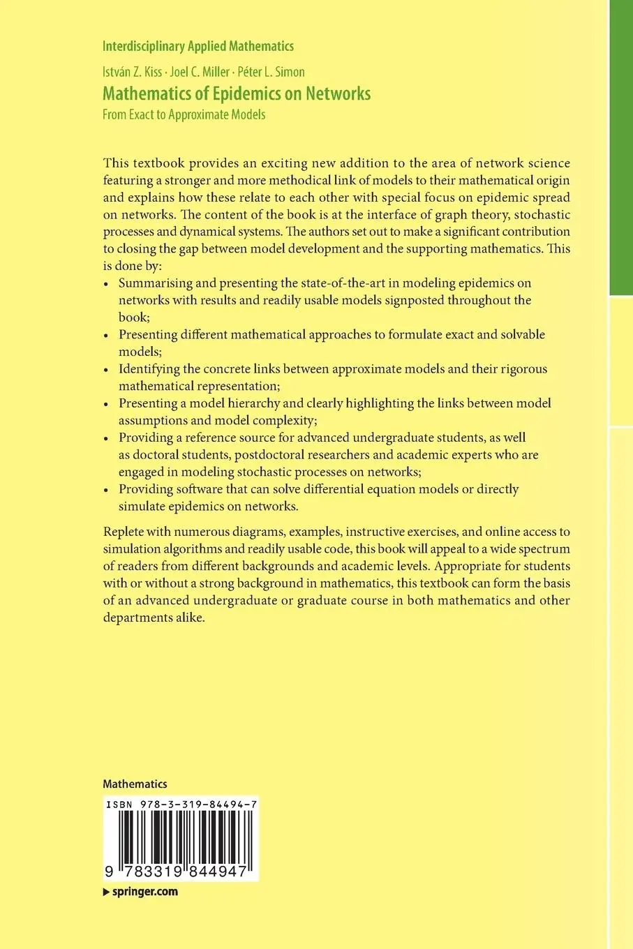 Rückseite: 9783319844947 | Mathematics of Epidemics on Networks | István Z. Kiss (u. a.) | Buch