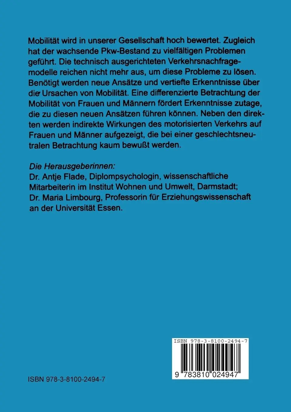 Rückseite: 9783810024947 | Frauen und Männer in der mobilen Gesellschaft | Maria Limbourg (u. a.)