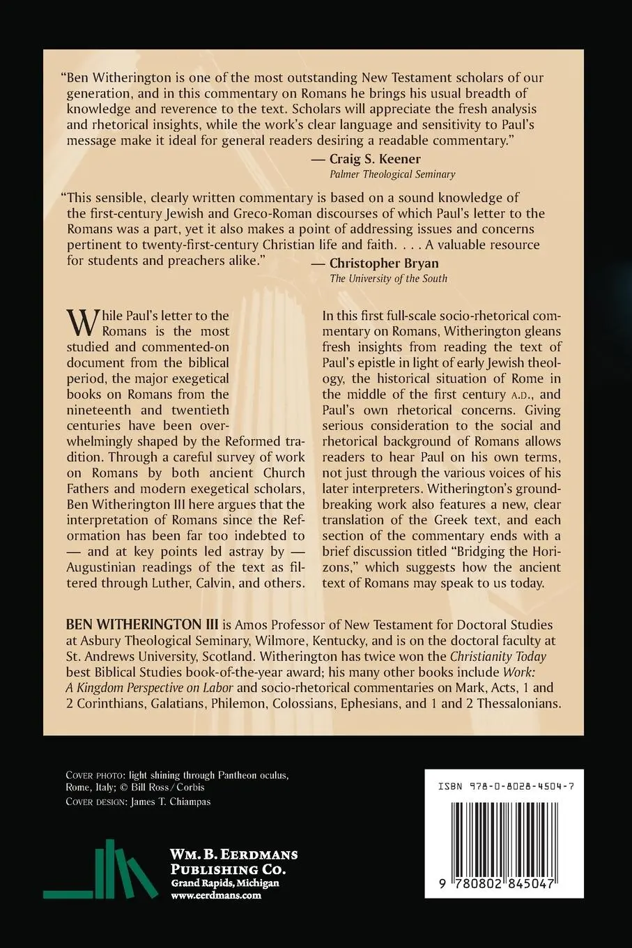 Rückseite: 9780802845047 | Paul's Letter to the Romans | A Socio-Rhetorical Commentary | Buch