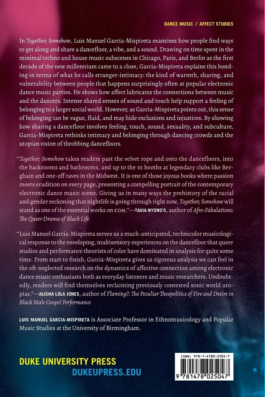 Rückseite: 9781478025047 | Together, Somehow | Music, Affect, and Intimacy on the Dancefloor