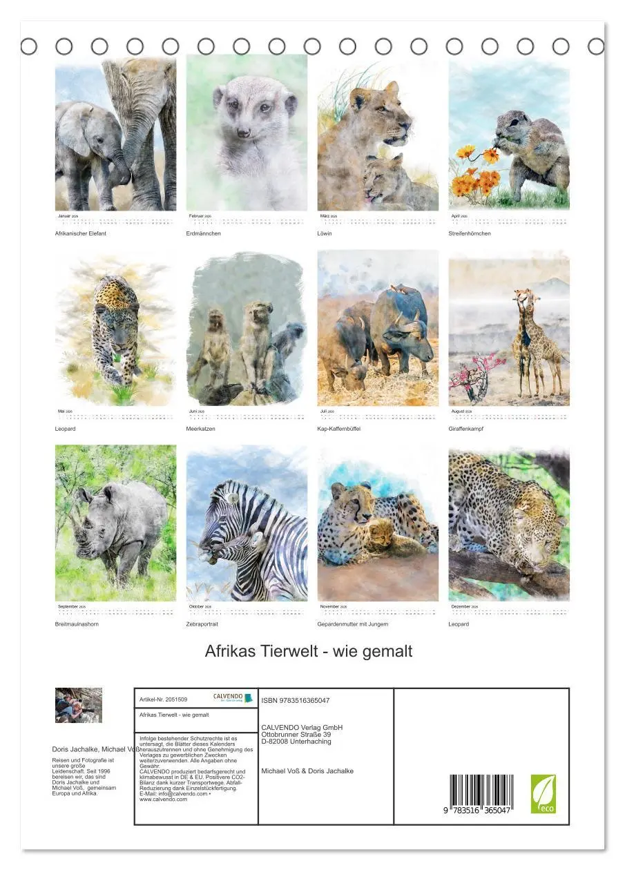 Bild: 9783516365047 | Afrikas Tierwelt - wie gemalt (Tischkalender 2026 DIN A5 hoch),...