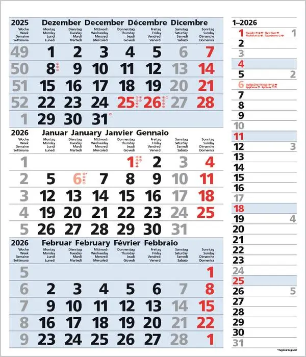 Bild: 9783731885047 | 3-Monats-Planer Combi Blau 2026 | Verlag Korsch | Kalender | 12 S.