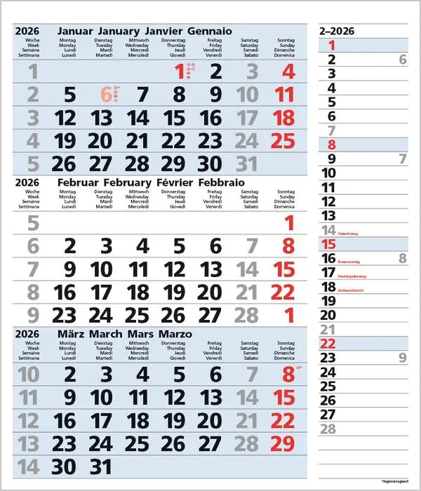 Bild: 9783731885047 | 3-Monats-Planer Combi Blau 2026 | Verlag Korsch | Kalender | 12 S.