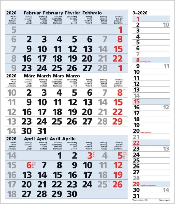 Bild: 9783731885047 | 3-Monats-Planer Combi Blau 2026 | Verlag Korsch | Kalender | 12 S.