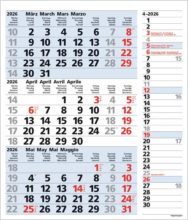 Bild: 9783731885047 | 3-Monats-Planer Combi Blau 2026 | Verlag Korsch | Kalender | 12 S.