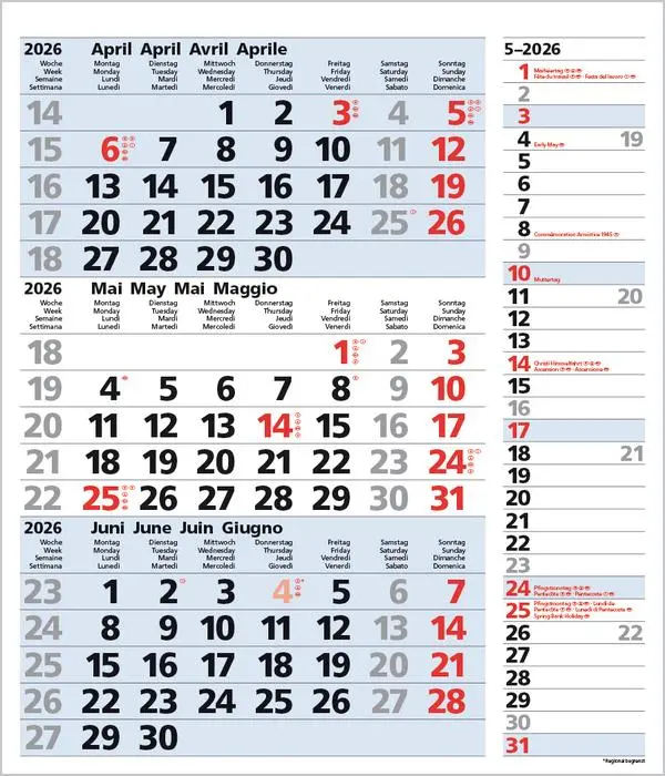 Bild: 9783731885047 | 3-Monats-Planer Combi Blau 2026 | Verlag Korsch | Kalender | 12 S.