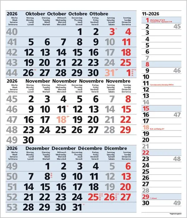 Bild: 9783731885047 | 3-Monats-Planer Combi Blau 2026 | Verlag Korsch | Kalender | 12 S.