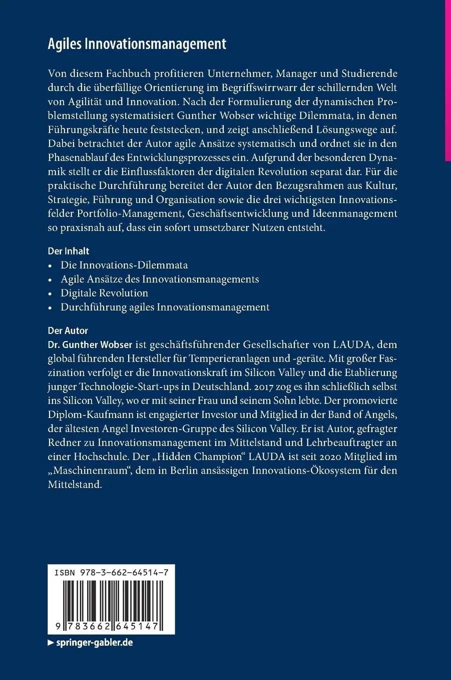 Rückseite: 9783662645147 | Agiles Innovationsmanagement | Gunther Wobser | Buch | IX | Deutsch