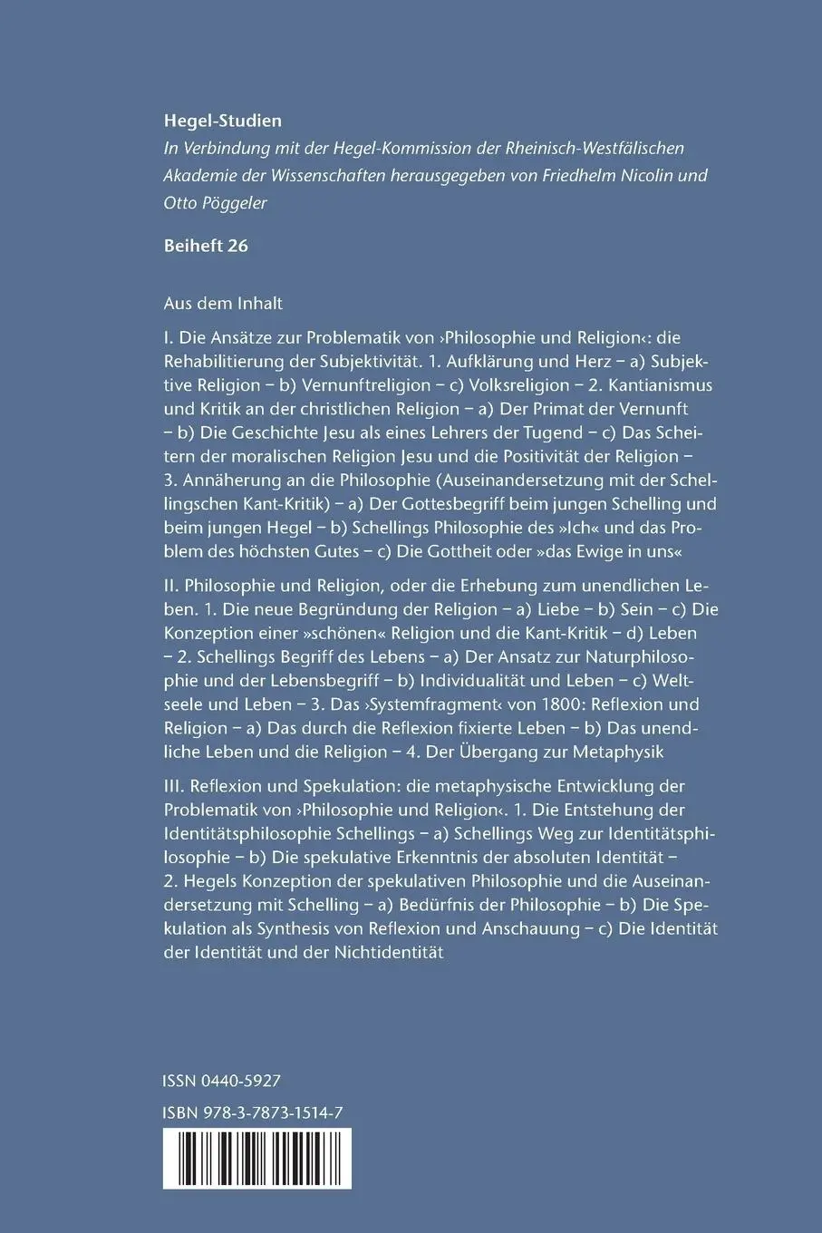 Rückseite: 9783787315147 | Philosophie und Religion beim jungen Hegel | Masakatsu Fujita | Buch