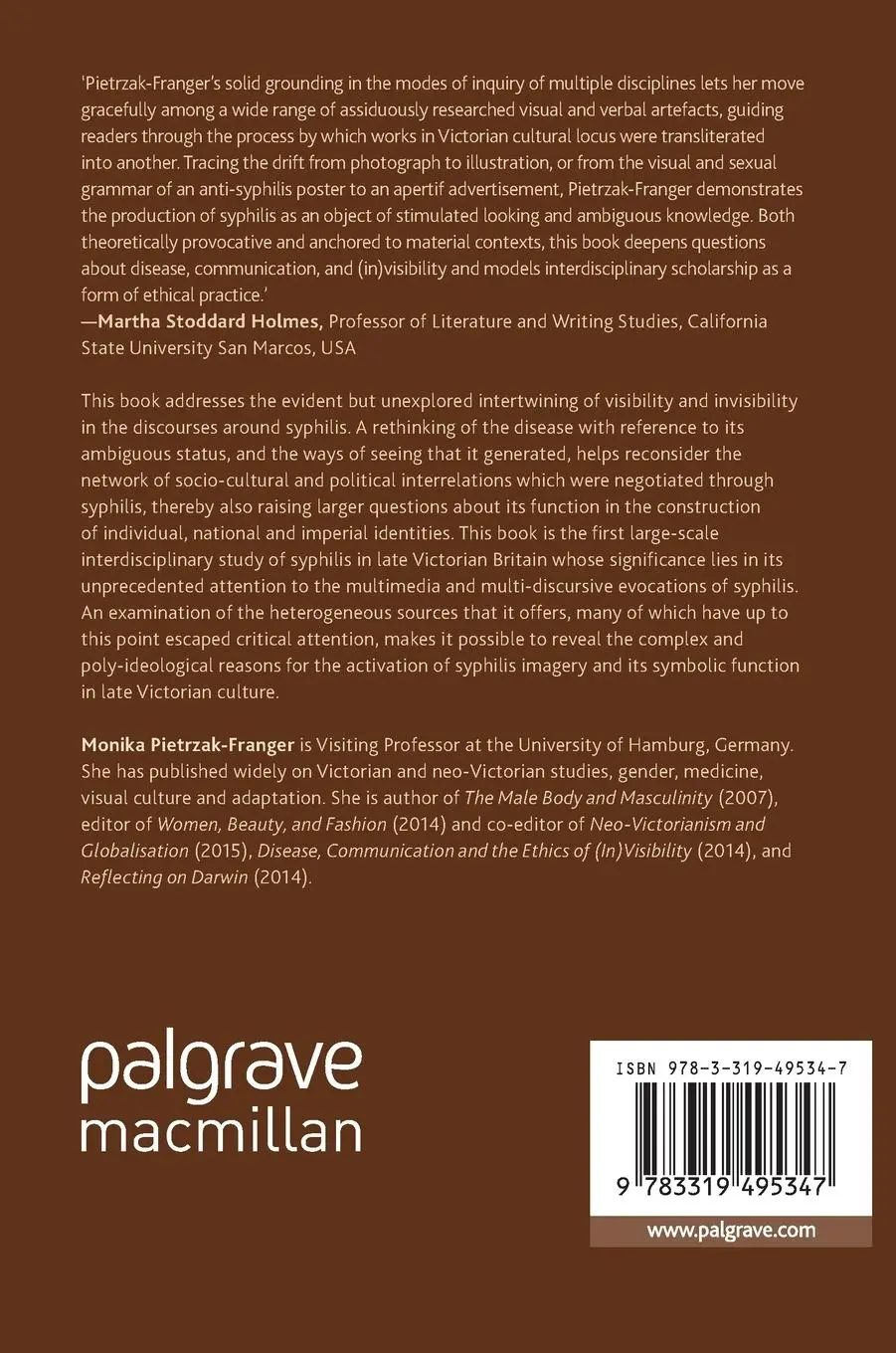 Rückseite: 9783319495347 | Syphilis in Victorian Literature and Culture | Monika Pietrzak-Franger