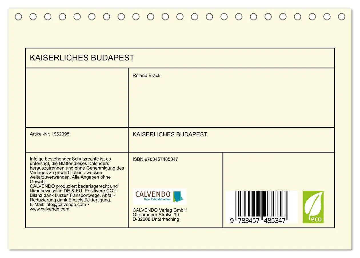 Bild: 9783457485347 | KAISERLICHES BUDAPEST (Tischkalender 2026 DIN A5 quer), CALVENDO...