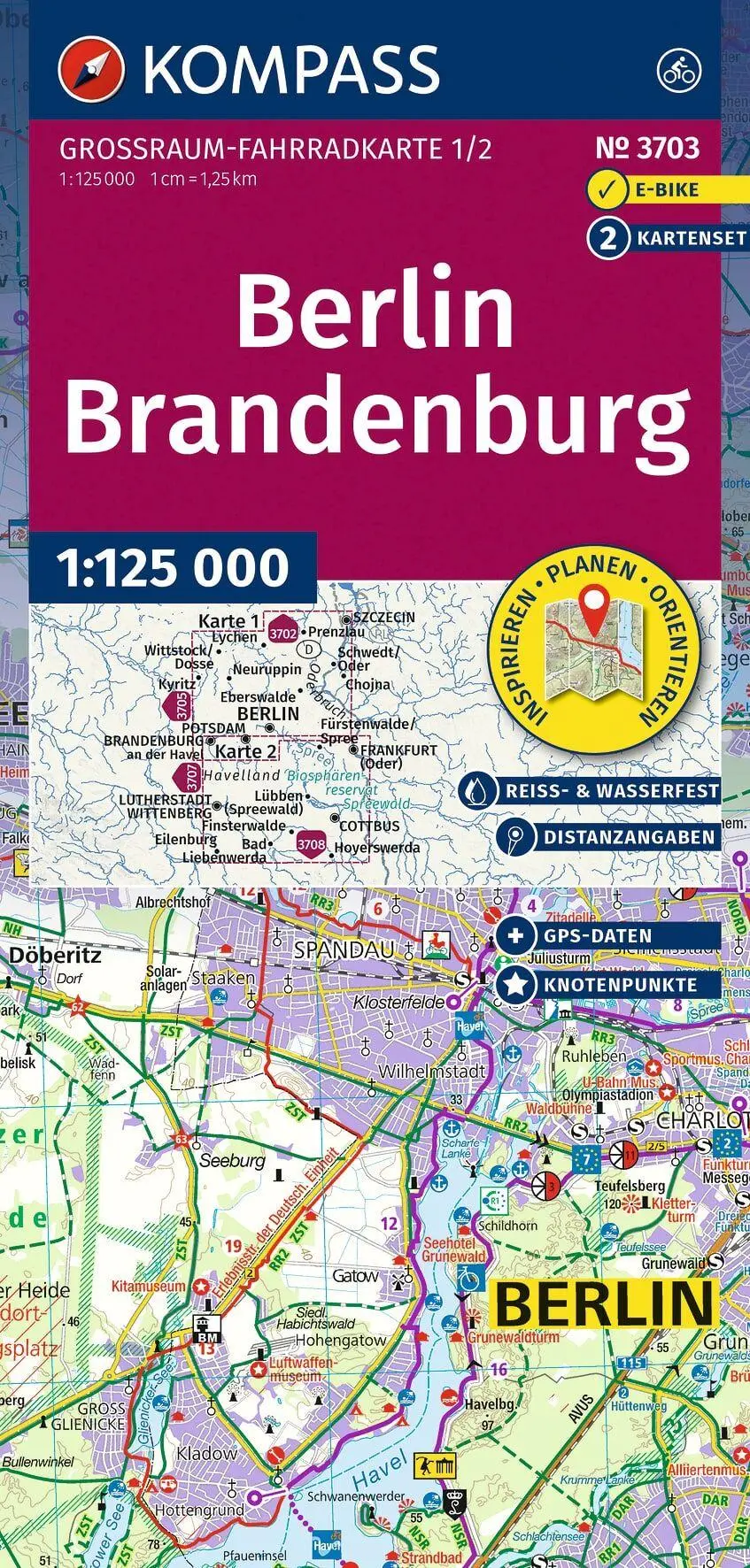 Cover: 9783991545347 | KOMPASS Großraum Fahrradkarte 3703 Berlin-Brandenburg, mit...
