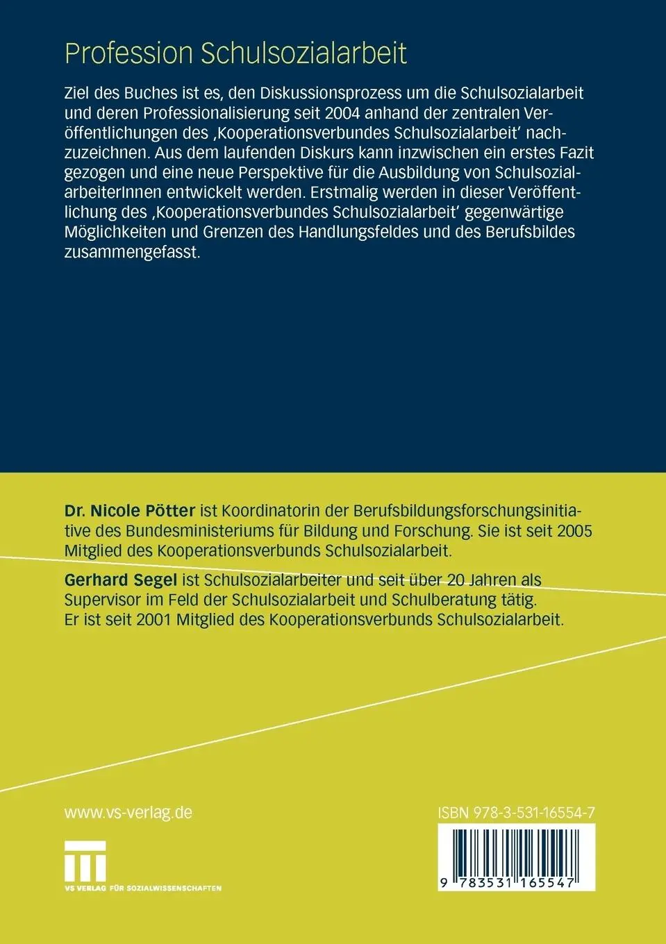 Rückseite: 9783531165547 | Profession Schulsozialarbeit | Gerhard Segel (u. a.) | Taschenbuch