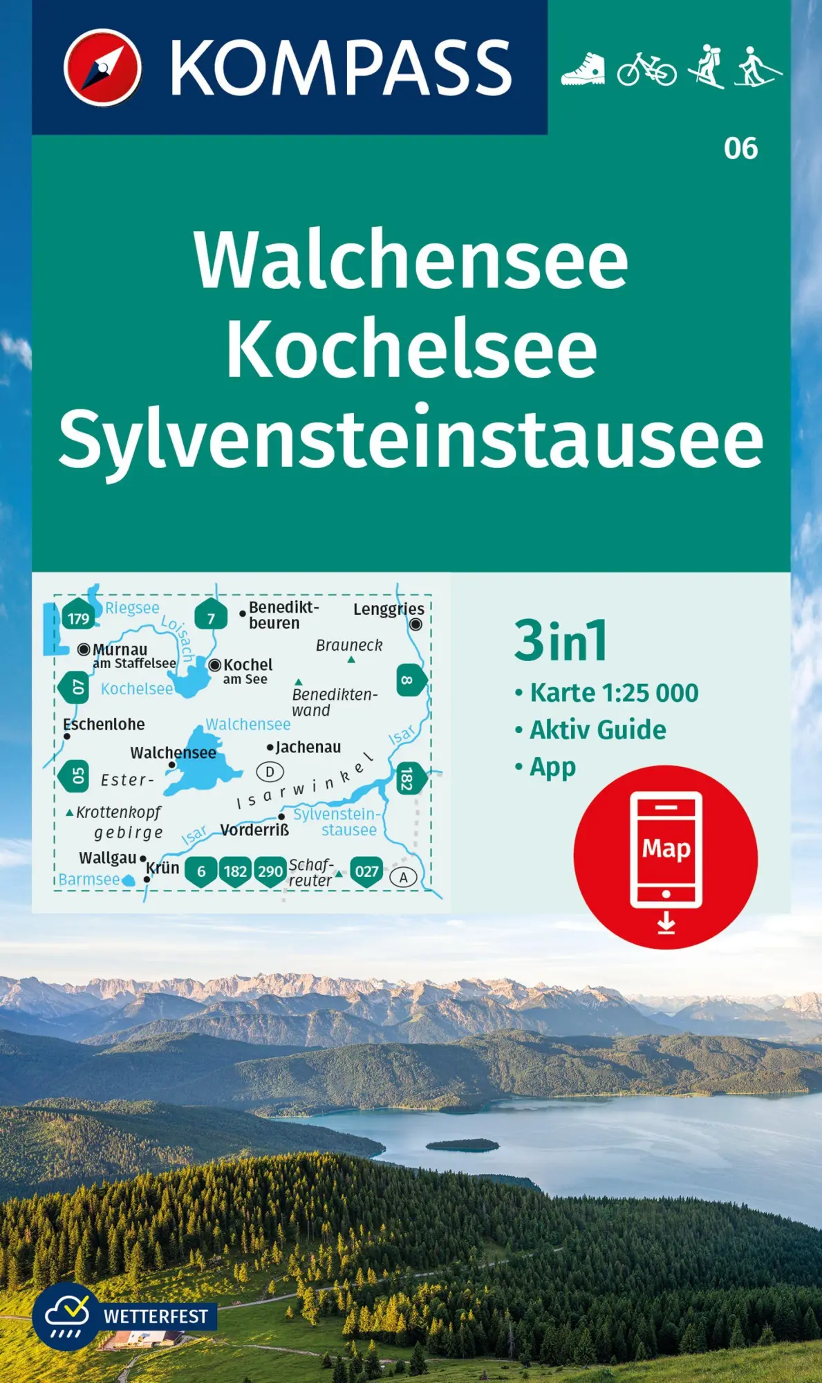 Cover: 9783991215547 | KOMPASS Wanderkarte 06 Walchensee, Kochelsee, Sylvensteinstausee...