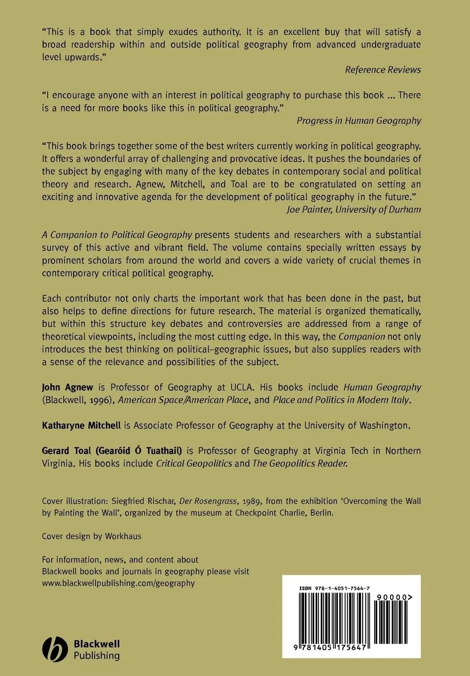 Rückseite: 9781405175647 | A Companion to Political Geography | John A Agnew (u. a.) | Buch