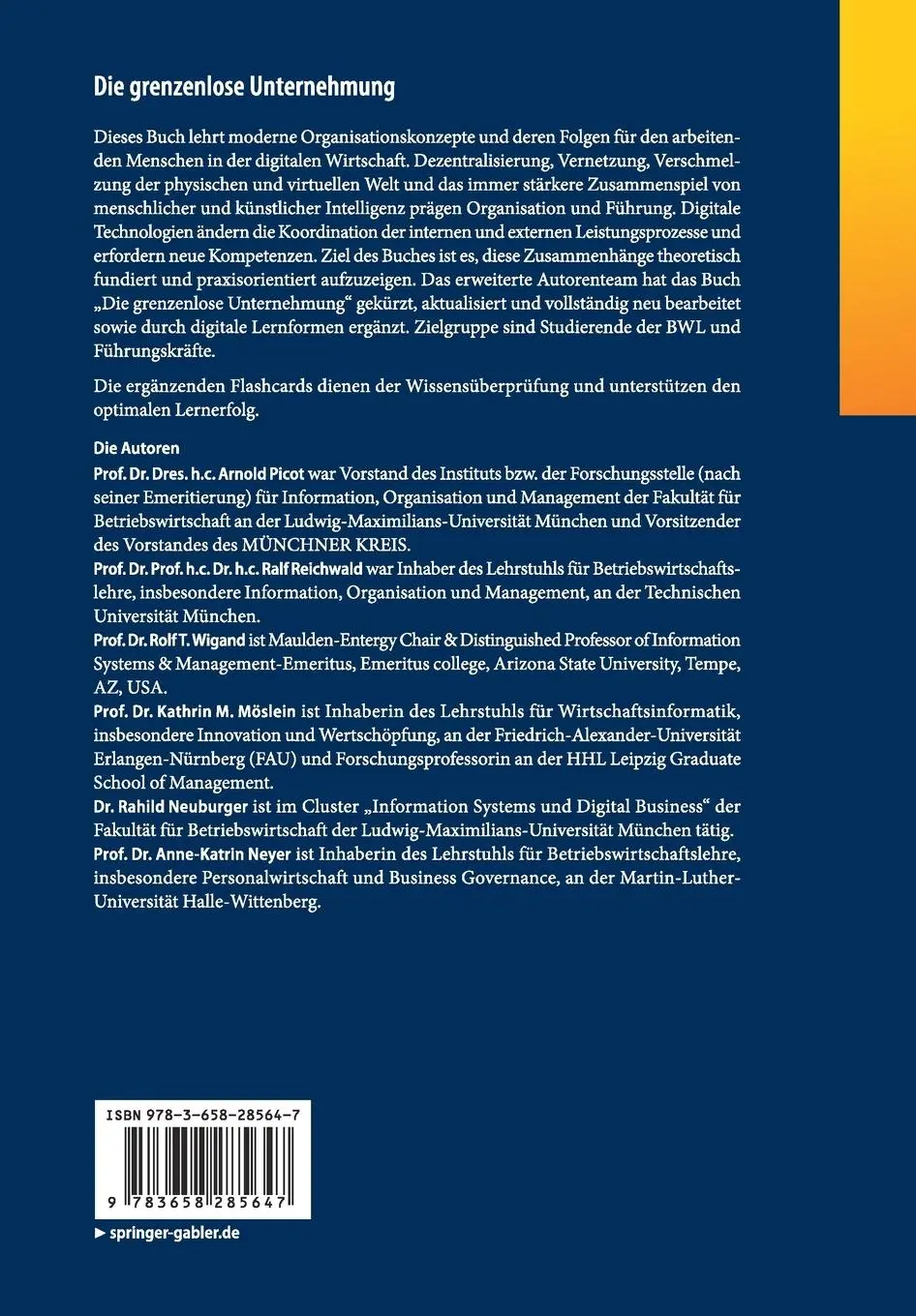 Rückseite: 9783658285647 | Die grenzenlose Unternehmung | Information, Organisation &amp; Führung