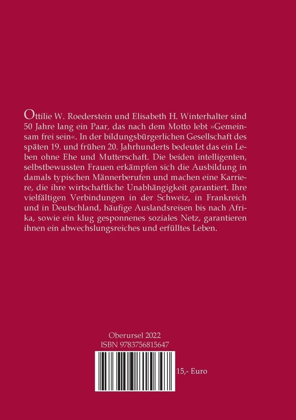 Rückseite: 9783756815647 | Ottilie W. Roederstein &amp; Elisabeth H. Winterhalter | Heide Döringer