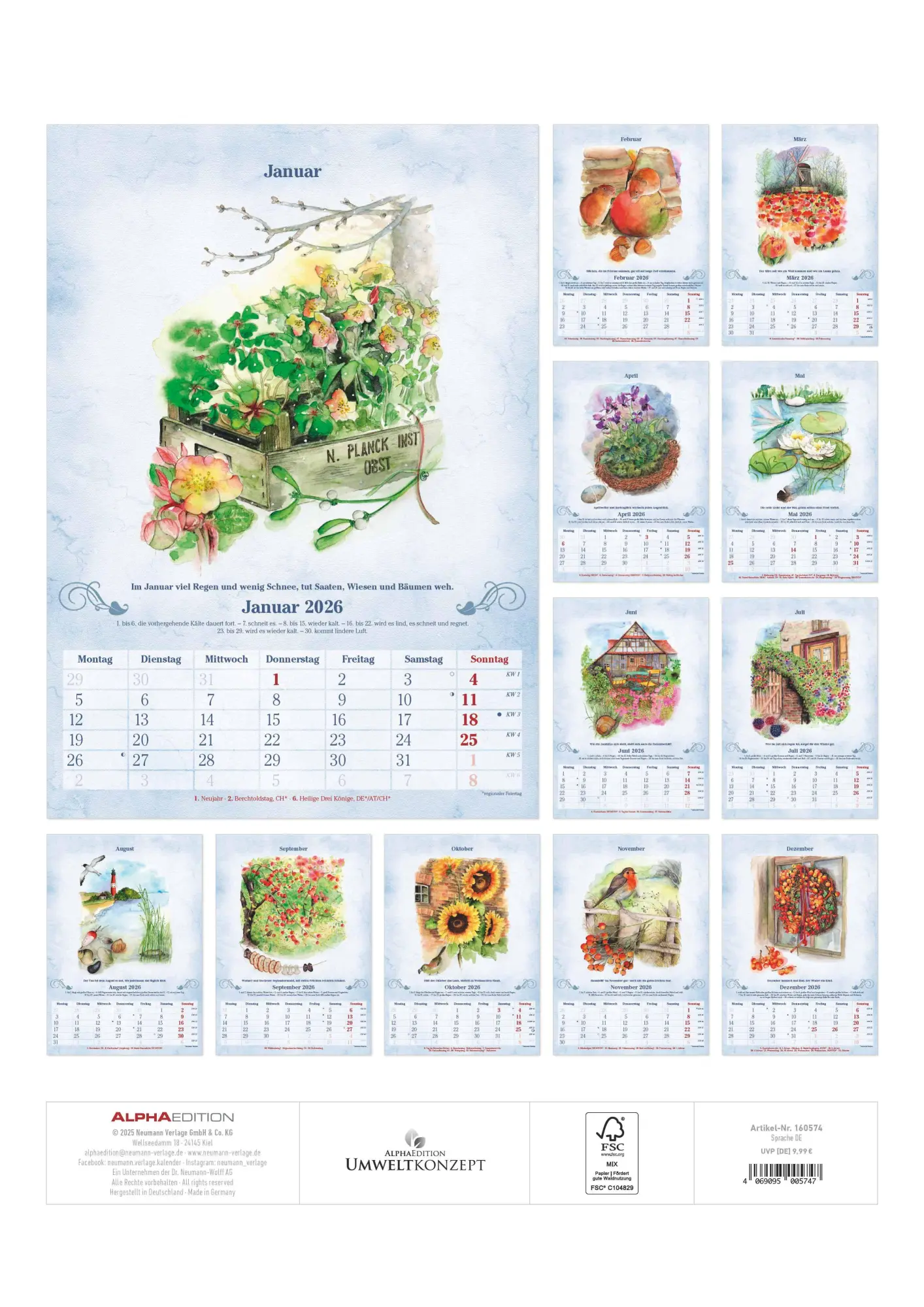 Rückseite: 4069095005747 | 100-jähriger Kalender 2026 - Bildkalender A3 (29,7x42 cm) - mit...