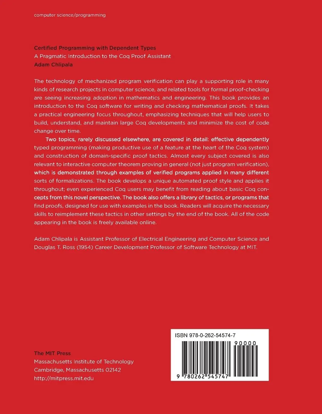 Rückseite: 9780262545747 | Certified Programming with Dependent Types | Adam Chlipala | Buch