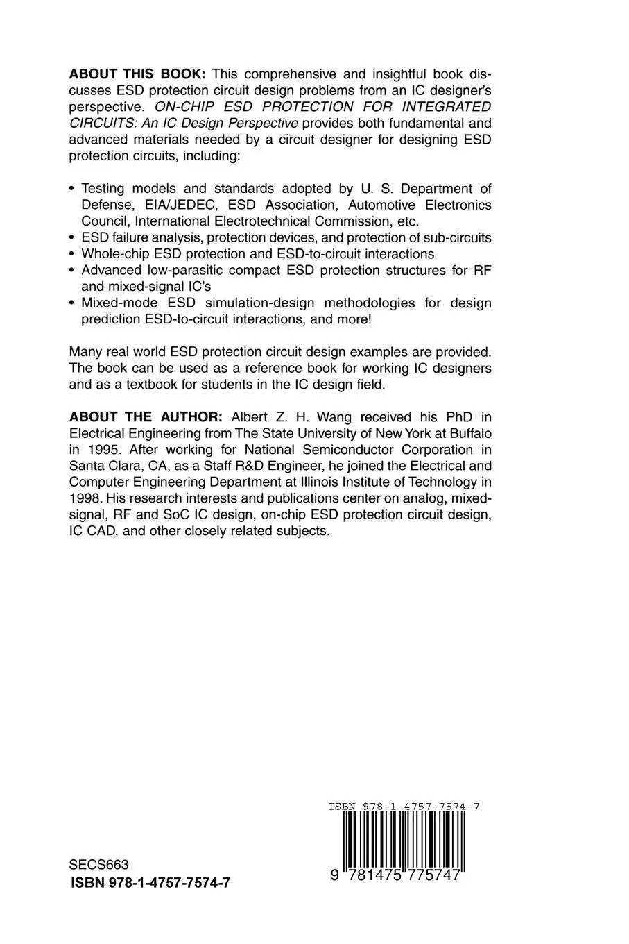 Rückseite: 9781475775747 | On-Chip ESD Protection for Integrated Circuits | Albert Z. H. Wang